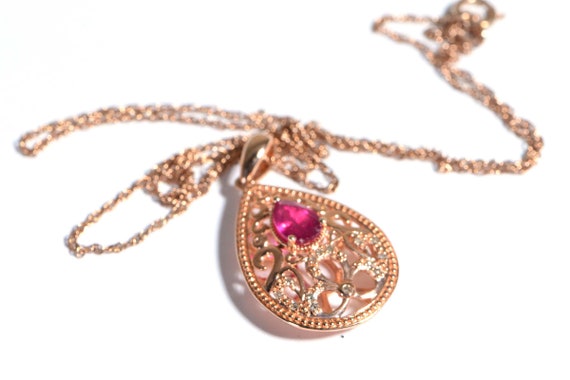 Natural Ruby and Diamond Rose Gold Necklace Penda… - image 8