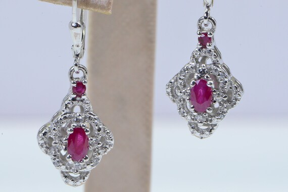 Natural Ruby Diamond Accent Drop Dangle   Earring… - image 2