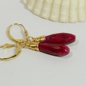 Long Teardrop Earrings Natural Ruby Wire Wrapped On Gold Filled Wire Gemstone Jewelry Precious Stone Earrings Birthstone For July image 5