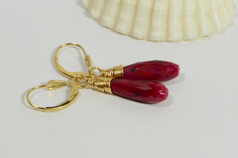 Long Teardrop Earrings Natural Ruby Wire Wrapped On Gold Filled Wire Gemstone Jewelry Precious Stone Earrings Birthstone For July image 5