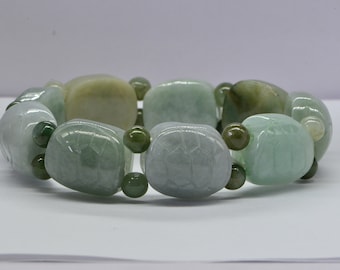 Burmese Jadeite Turtle Bracelet: Icy Green Carved Jade Beads