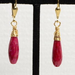 Long Teardrop Earrings Natural Ruby Wire Wrapped On Gold Filled Wire Gemstone Jewelry Precious Stone Earrings Birthstone For July image 3
