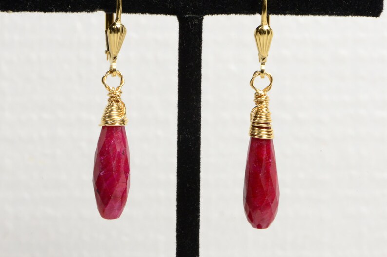Long Teardrop Earrings Natural Ruby Wire Wrapped On Gold Filled Wire Gemstone Jewelry Precious Stone Earrings Birthstone For July image 3