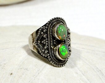 Ethiopian Opal Ring Sterling Silver size 7,October Birthstone, Victorian style ring