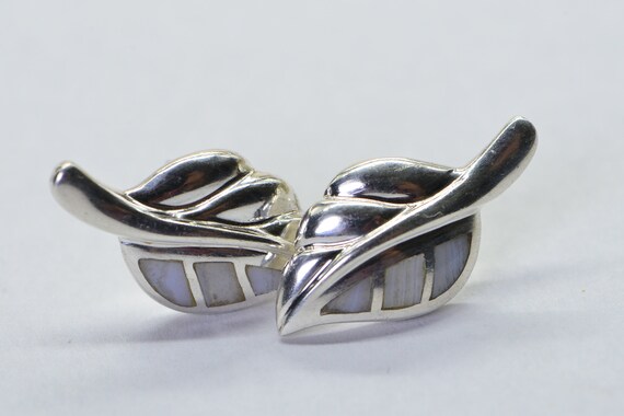 Solid Sterling Silver Leaf Stud Earrings Gemstone… - image 4
