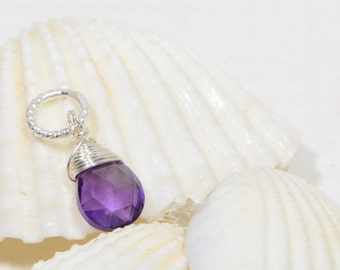 Wire Wrapped  Pendant. Amethyst Briolette and Silver Pendant. Gemstone pendant On Charm Wire Wrapped Beads