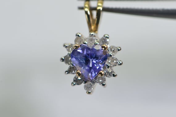 Natural Tanzanite and Diamond Heart Pendant Tiny … - image 1