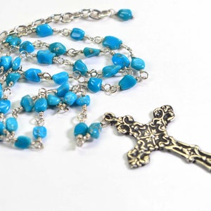 Rosary Turquoise Sleeping beauty Necklace Natural Arizona Blue Turquoise Wire Wrapped Sterling Silver Anniversary Gift  Birthstone December