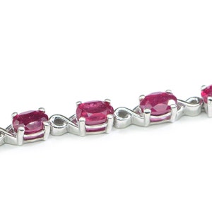 Vintage Sterling Silver Tennis  Bracelet Natural Ruby Oval Prong Setting Bracelet Birthday July Wedding Bracelet