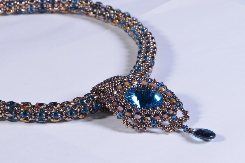 Aqua Blue Crystal Necklace Beaded Rivoli Superduo Rope - Etsy