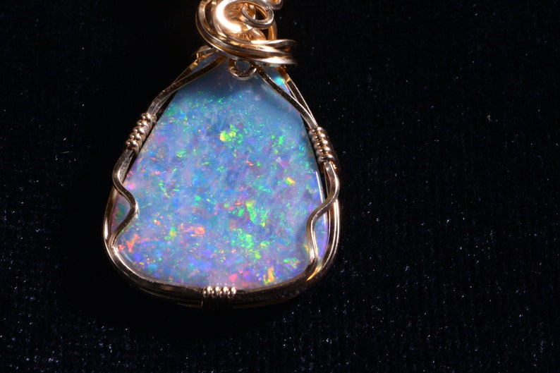 Black Australian Opal Necklace 14k Gold Filled Handmade | Etsy