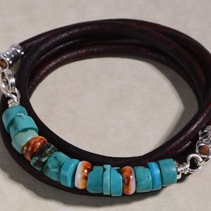 Kingman Turquoise Leather wrap bracelet Boho Bracelet  Jewelry Hippie Bracelet
