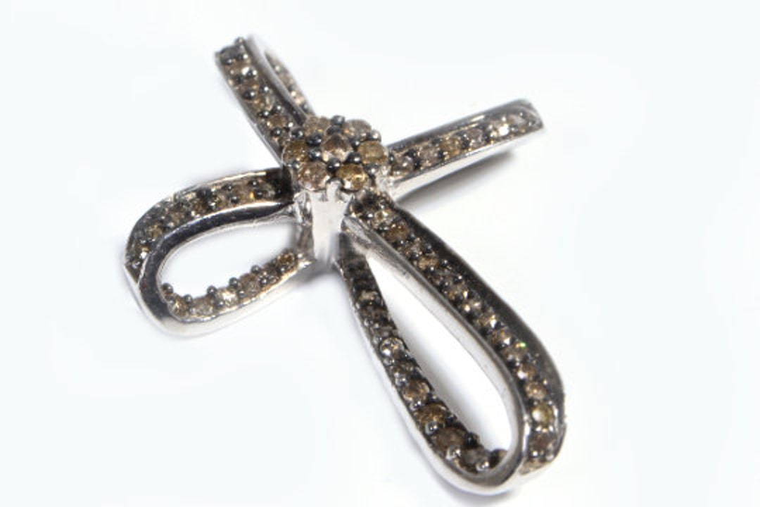 Chocolate Diamond Cross Pendant Sterling Silver Birthstone Etsy España