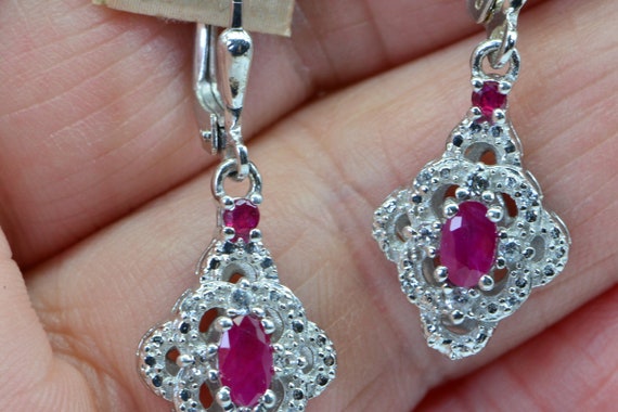 Natural Ruby Diamond Accent Drop Dangle   Earring… - image 3