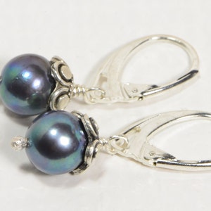 Black Pearl Earrings Gemstone Earrings Black Pearl Earrings Dangle Earrings Christmas Gift Classic Pearl Earrings Victorian Jewelry