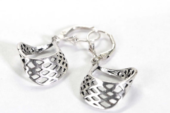 Solitary Sterling silver basket Dangle Earrings - image 7