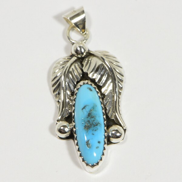 Vintage Navajo Turquoise Sleeping Beauty Pendant GS Glenn & Irene Sandaval Sterling Silver