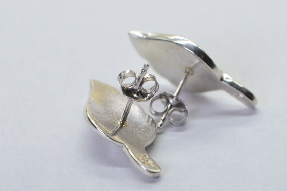 Solid Sterling Silver Leaf Stud Earrings Gemstone… - image 3