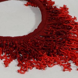 Natural Red Coral Necklace Coral Statement Necklace Beaded Choker Boho Necklace Bib Necklaces Fringe Necklaces Beach Necklace Multi Color image 1