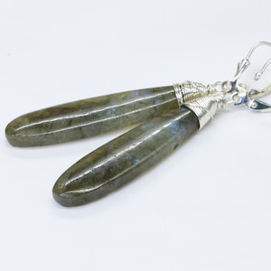 gemstone labradorite earrings long teardrops gemstone earrings drops gray blue flash sterling silver , Birthstone Earrings