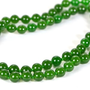 Green Jade Knotted Necklace Mala Jewelry Beaded  Gemstone Necklace Apple Green Burma Jade  Long Toggle Less Necklace