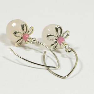 Rose Quartz Earrings Silver Dangle Earrings Handmade Earrings image 1
