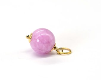 Kunzite Jade Pendant Genuine Pink Purple Jade Charm 14K Yellow Gold Filled Wire Wrapped