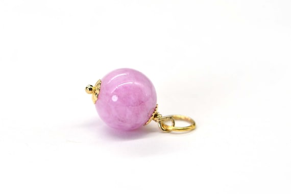 Kunzite Jade Pendant Genuine Pink Purple Jade Charm 14K Yellow