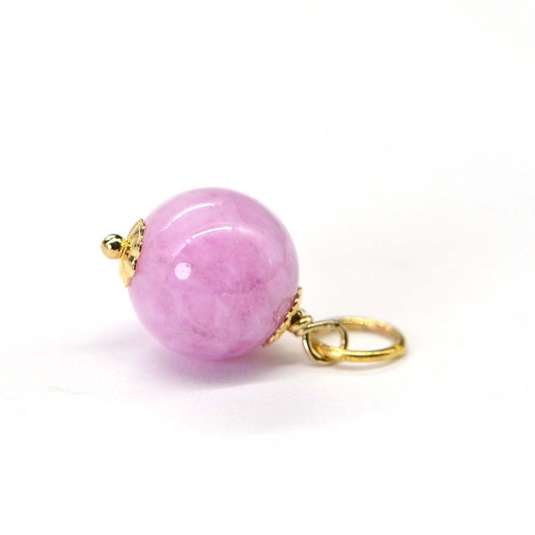 Kunzite Jade Pendant Genuine Pink Purple Jade Charm 14K Yellow Gold Filled Wire Wrapped