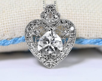 Simulated Diamond Hearts Pendant Sterling Silver  Brilliant Cutting Cubic Zirconia  Pendant Multi Stone Halo Style