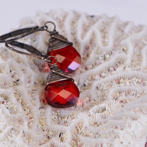 Glass Drop Earrings Red Briolette Earrings Copper Earrings image 7