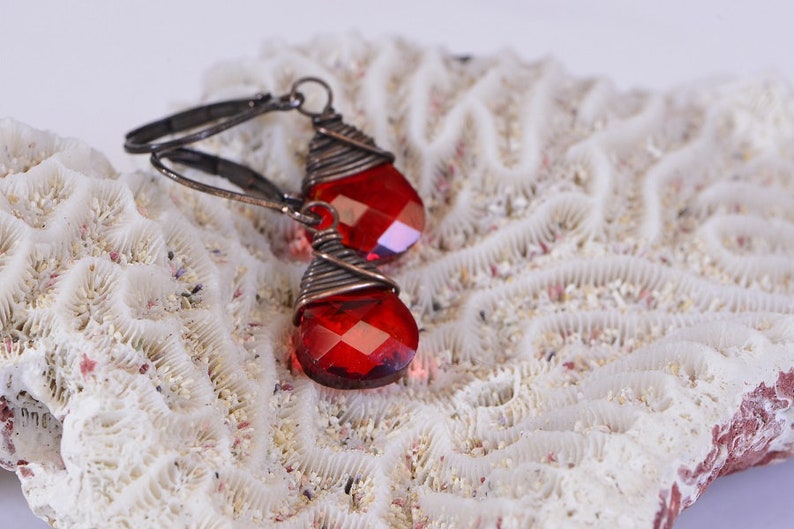 Glass Drop Earrings Red Briolette Earrings Copper Earrings image 7