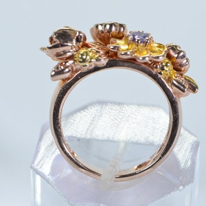 Multi Gemstone Flower Ring: Ruby, Tanzanite, Pearl, Rose Gold Vermeil, Size 6 image 5