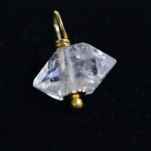 14mm Raw Herkimer Diamond Pendant Charm Drop Wire Wrapped 14K Gold Herkimer Raw Crystal Birthstone April Herkimer Jewelry Gift For Women