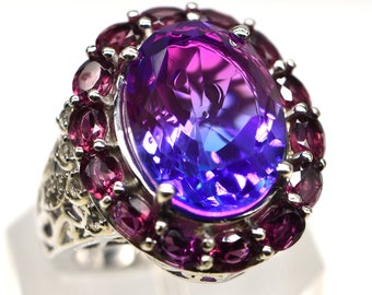 Vintage Rhodolite Garnet & Tourmaline Sterling Silver Ring