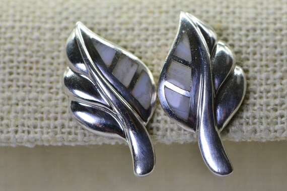 Solid Sterling Silver Leaf Stud Earrings Gemstone… - image 5