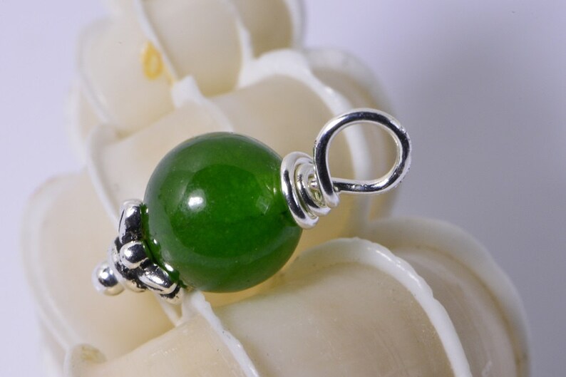 Apple Green Jade Pendant Genuine Jade Jewelry Sterling Silver Charms Small Charms 6mm Round Pendant image 4