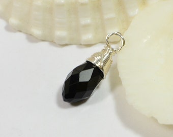 Black Charm Teardrop wire wrapped on sterling silver Birthstone Charm Personalized Pendant