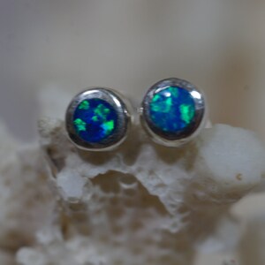 Blue Opal Studs Earrings 4 mm Tiny earrings Opal jewelry