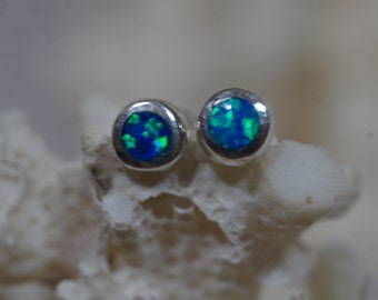 Blue Opal Studs Earrings 4 mm Tiny earrings Opal jewelry