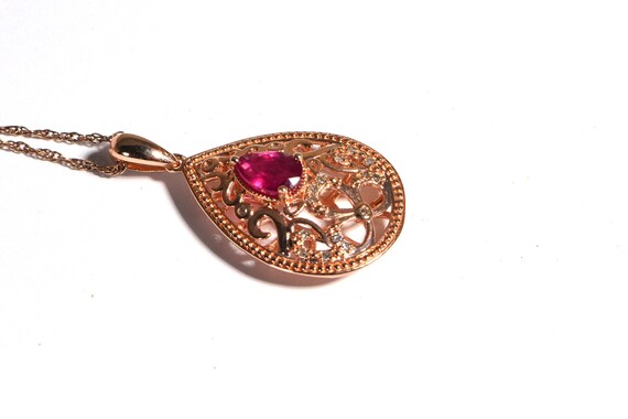 Natural Ruby and Diamond Rose Gold Necklace Penda… - image 7