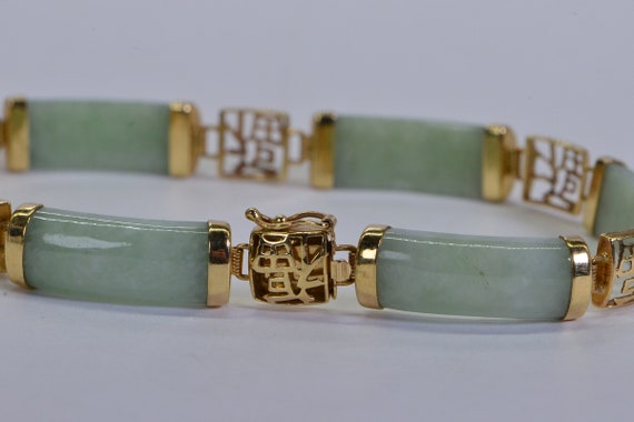Lucky Chinese Jade 14K Solid Gold  Bracelet Light… - image 9
