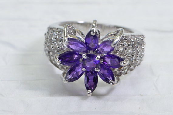 Natural Purple Amethyst Cluster Flower Ring In 14… - image 4