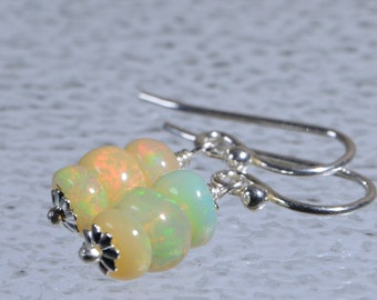 Ethiopian Welo Opal Sterling Silver Earrings, October Birthstone