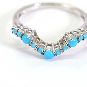 Arizona Turquoise Sleeping Beauty Wave Band Ring Sterling Silver Staking Ring, Zig-Zag Ring, V Shape Ring, Delicate Turquoise Ring, Women
