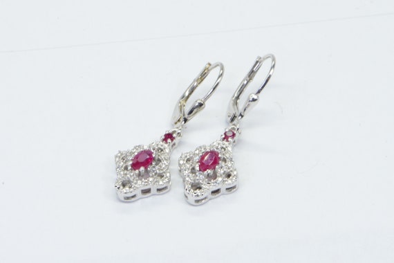 Natural Ruby Diamond Accent Drop Dangle   Earring… - image 5