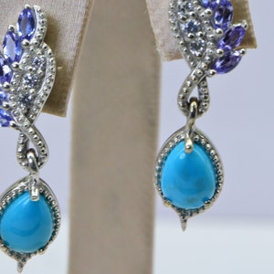 Sleeping Beauty Turquoise and Tanzanite Drop  Earrings Sterling Silver Turquoise Earrings Gift for Her Birthstone Gift