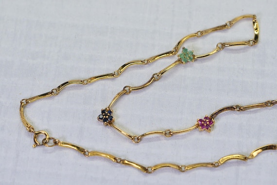Vintage Floral Gemstone Choker: Ruby, Sapphire, E… - image 5