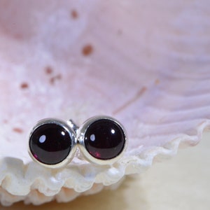 Red Garnet Earrings Stud Earrings Wire Stud Earrings  Sterling silver Post Earrings Gemstone Birthstone January Circle Garnet Post Earrings
