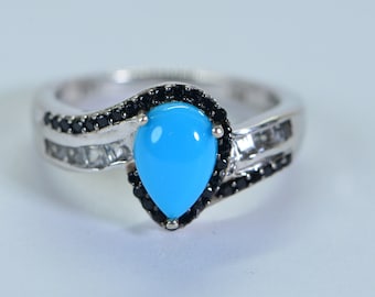Arizona Turquoise Sleeping Beauty White topaz Ring Sterling Silver Jewelry Natural Turquoise Jewelry handmade Turquoise jewelry